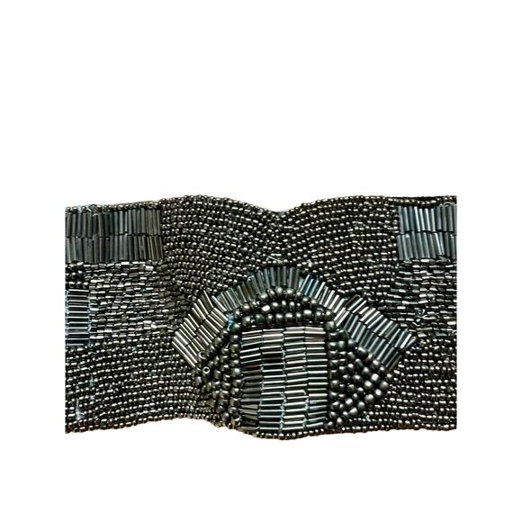 Vintage Metallic Beaded Statement Belt with Leather Backing Had Stretch 80s - Picture 3 of 8